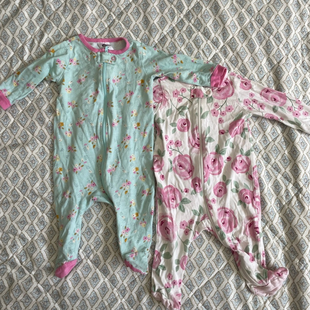 Gerber Floral Kids Footies - Blue and Pink